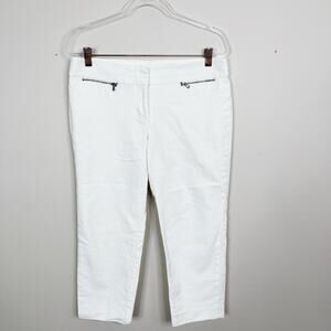 LOFT 8P White Marisa Cropped Pants Textured Zip Detail Straight Leg Work Office